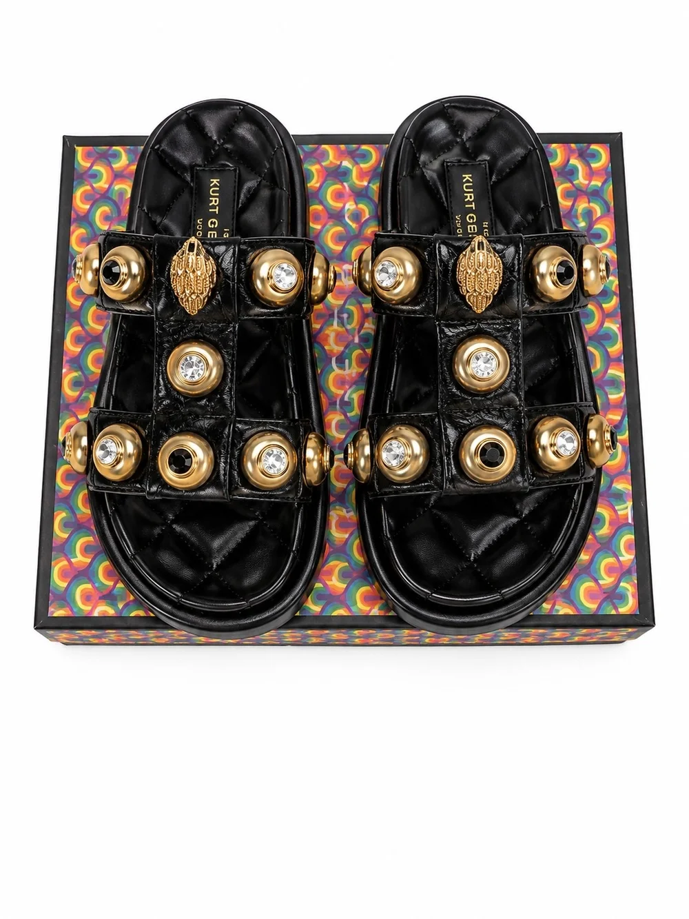 🆕️Kurt Geiger London Orson Studded Slides Black Gold Crystal Sandals US 7 - Picture 4 of 7